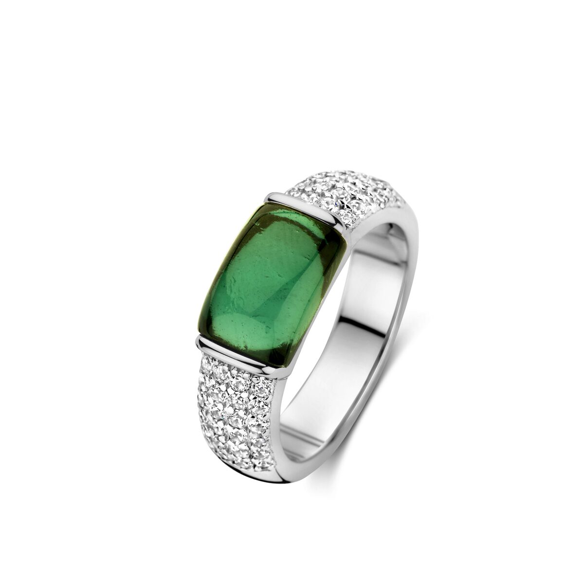 Zilveren ring pavé zirconium + groene steen Naiomy N3R57