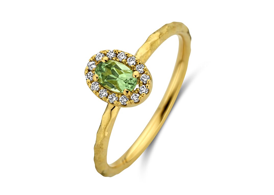 Emotion E632 ring geelgoud 18ct  groene tourmalijn en briljant 0.084ct