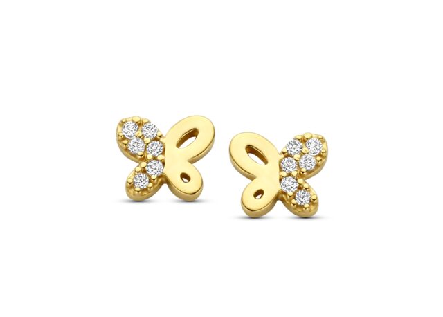 Go3760GZ oorbellen vlinder geelgoud 18ct zirconium  LXB 5.5 x 5 mm