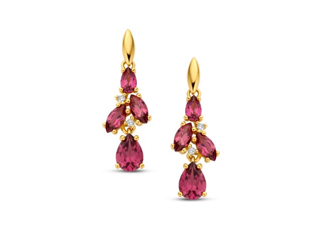 Y2513 You and Me oorbel geelgoud roze rhodolite briljant 0.040ct