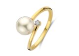Y2572 parelring 18ct geelgoud briljant 0.020ct