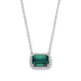 Zilveren ketting + hanger met groene zirconium + witte zirconia 42+3cm Naiomy