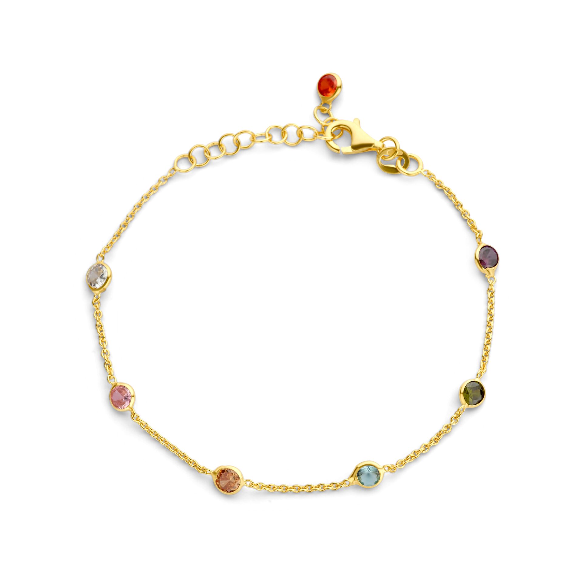 Naiomy zilver Armband verguld met kleursteentjes 16+3 cm 
