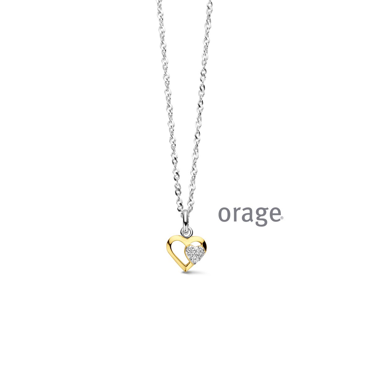 Orage ketting hart zilver verguld zirconium
