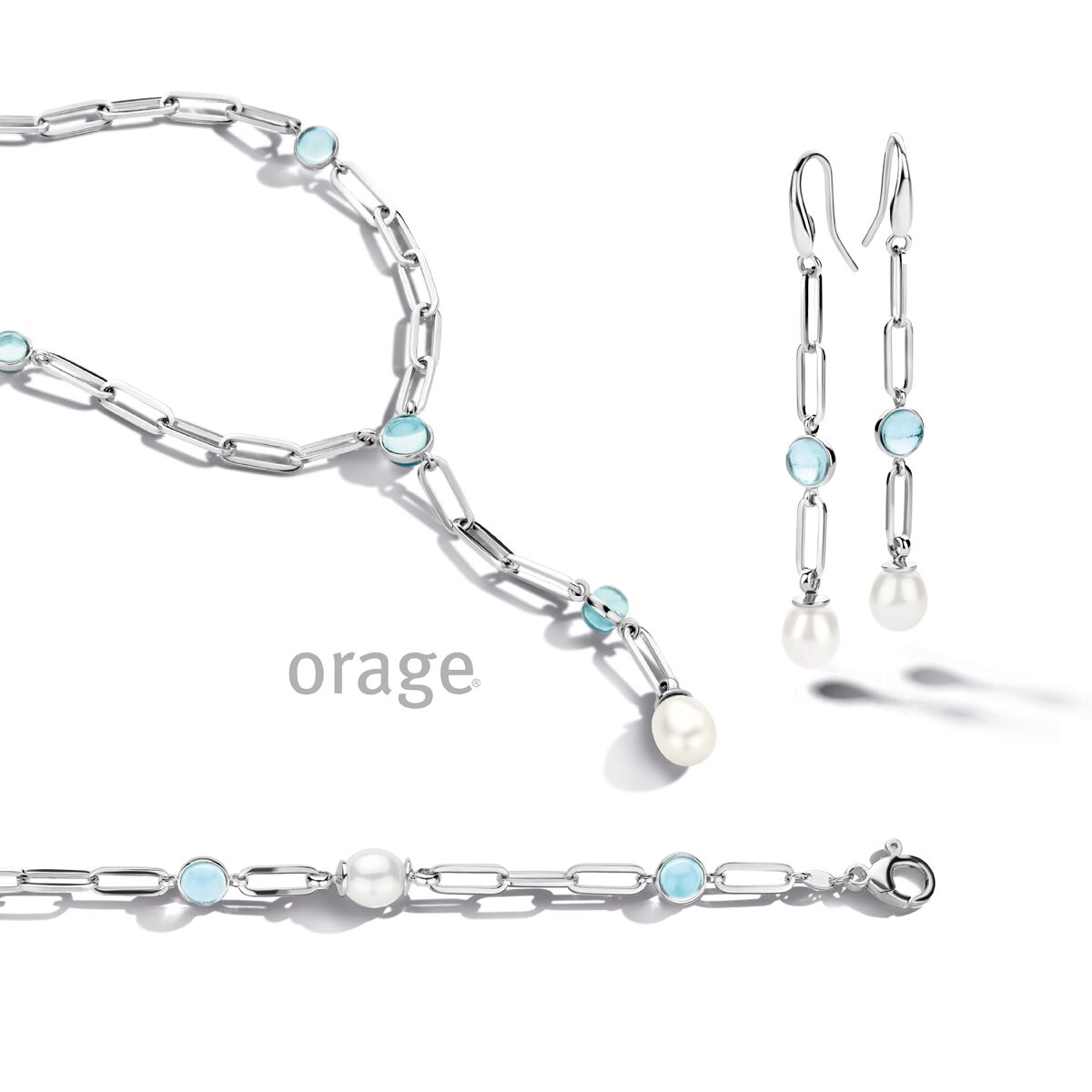 Orage armband parel blauw zilver