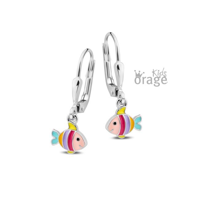 K2517 Orage Kids oorring vis multi color zilver