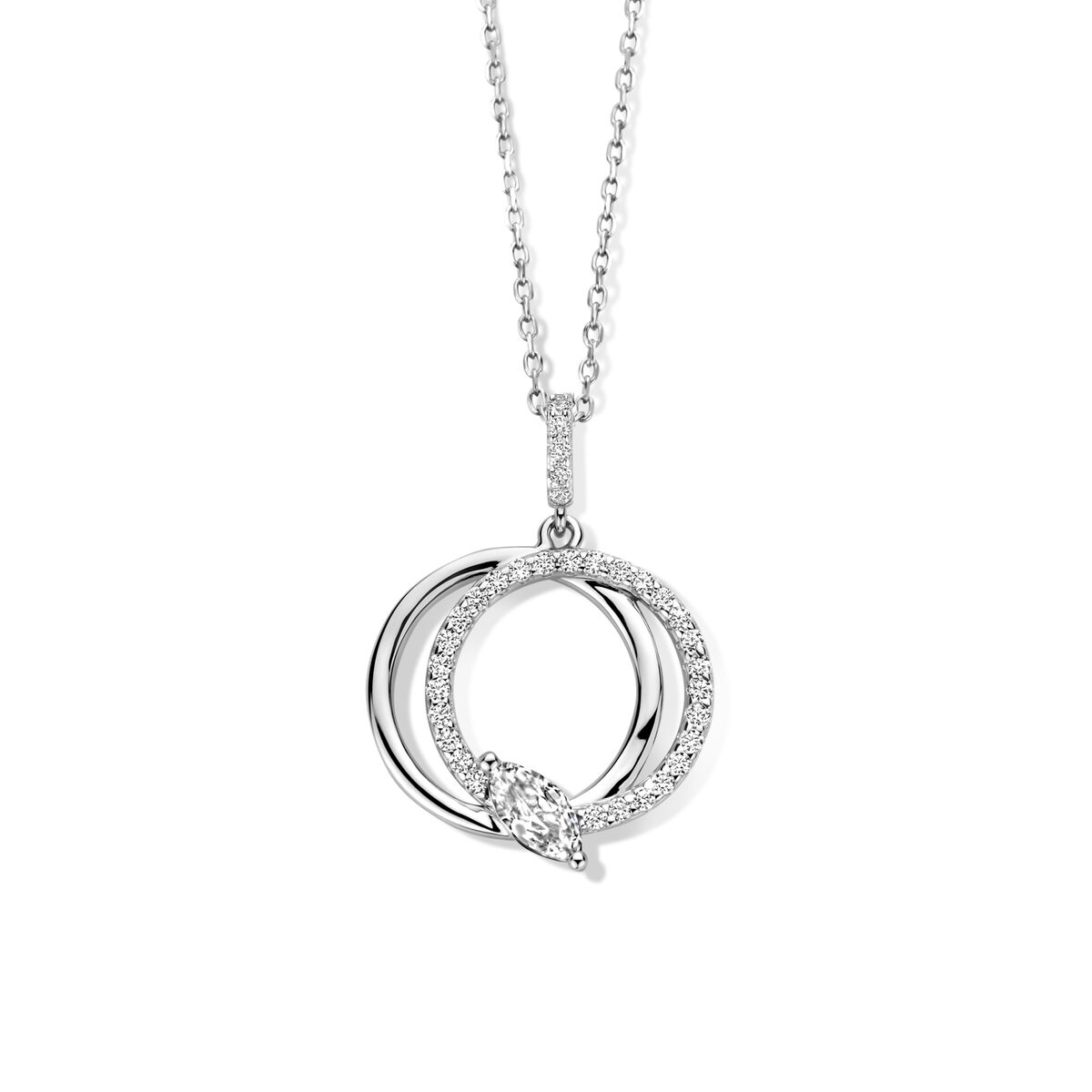 N4j55 zilveren ketting met hanger met zirconium