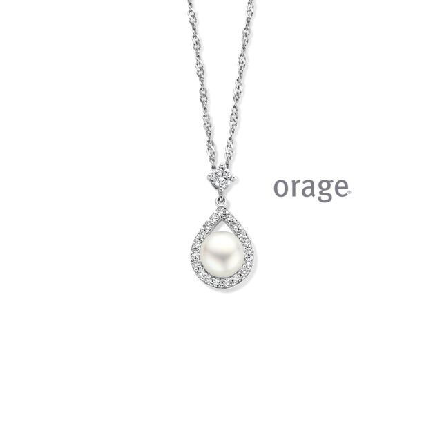 AW073 ketting zilver met parel en zirconium 