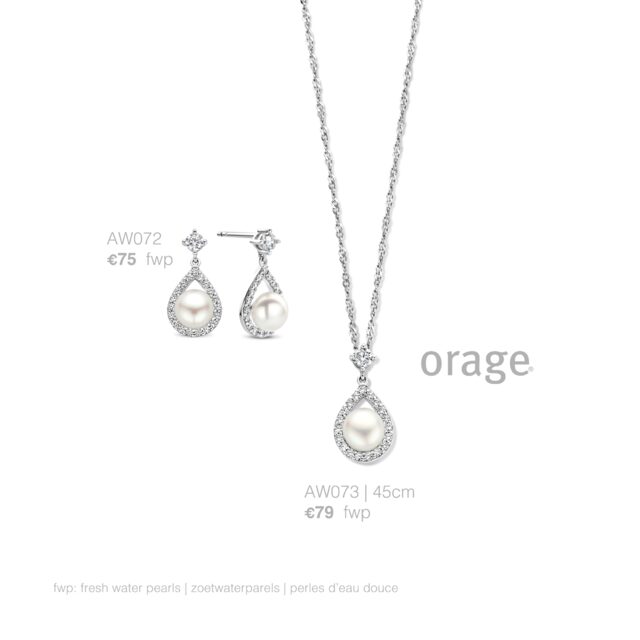 AW073 ketting zilver met parel en zirconium 