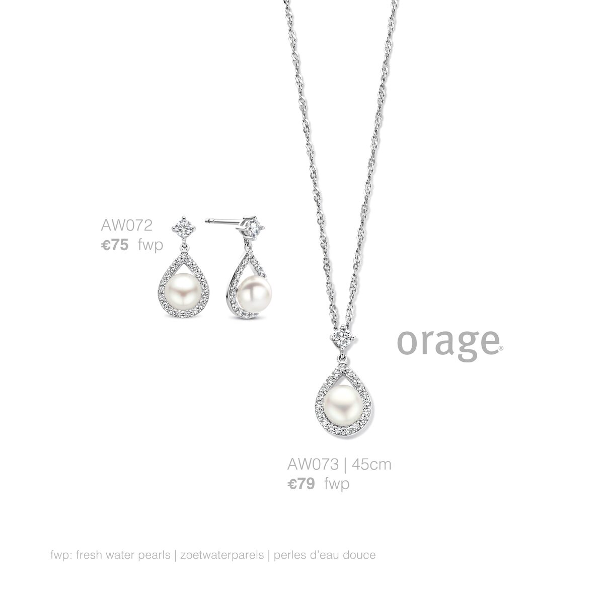 AW073 ketting zilver met parel en zirconium 