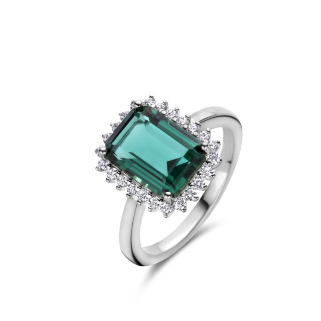 Naiomy zilver ring gezet met zirconium  en groene zirconium