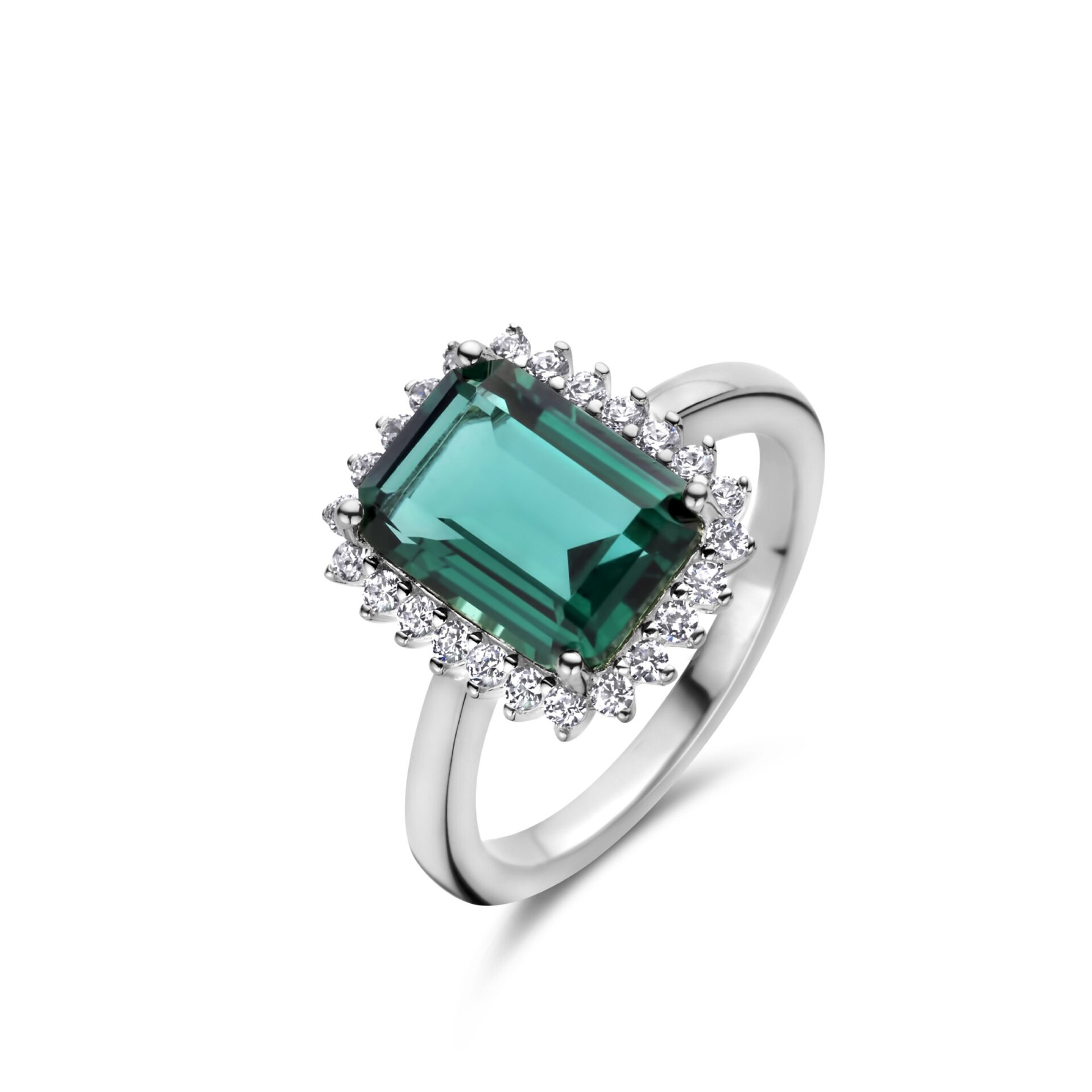 Naiomy zilver ring gezet met zirconium  en groene zirconium