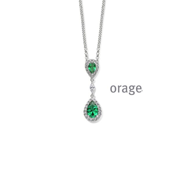 AW023 Ketting groen  zilver zirconium met verschuifbare lengte 